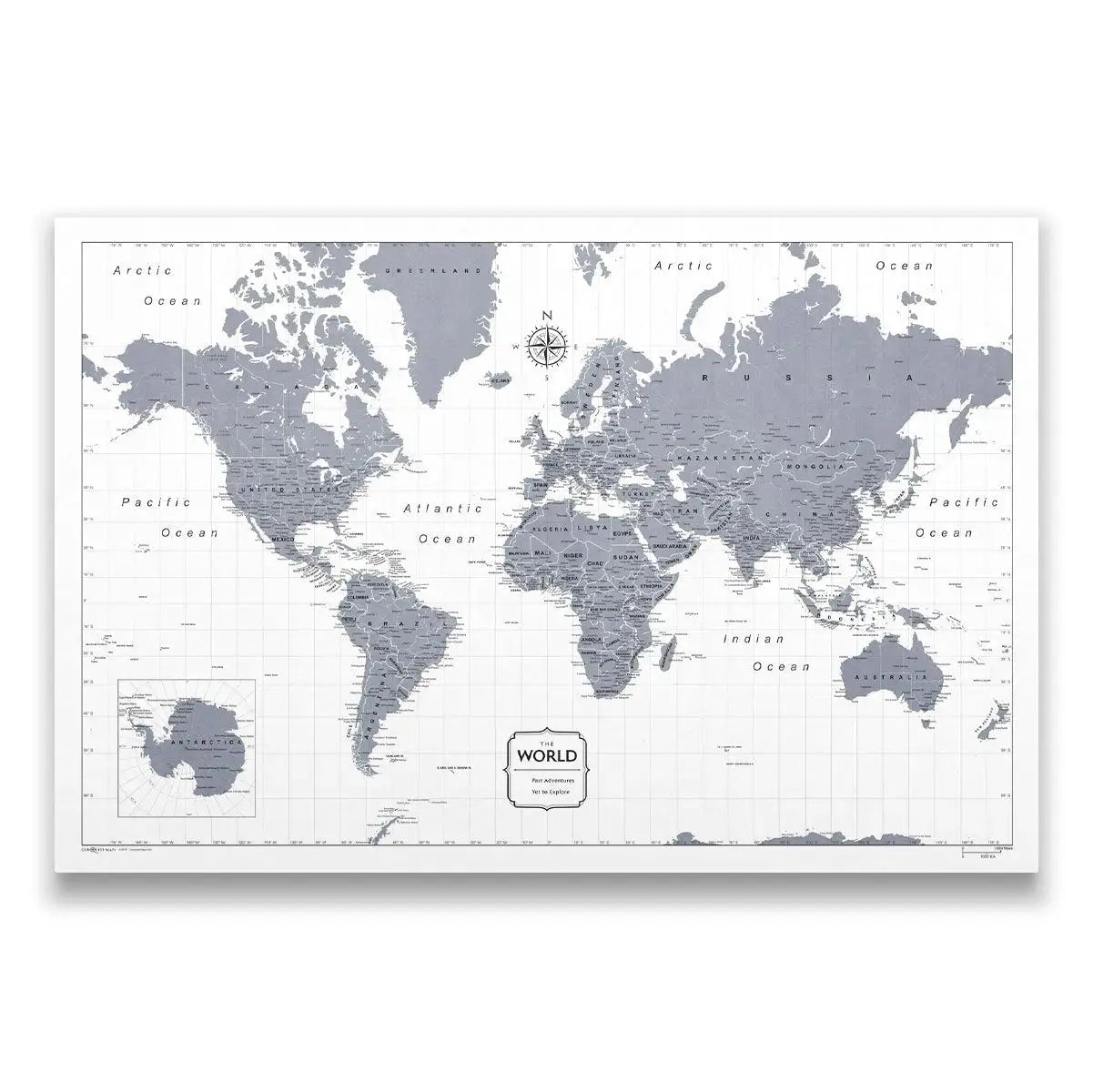 Push Pin World Map Pin Board - Dark Gray Color Splash - Pins Included!