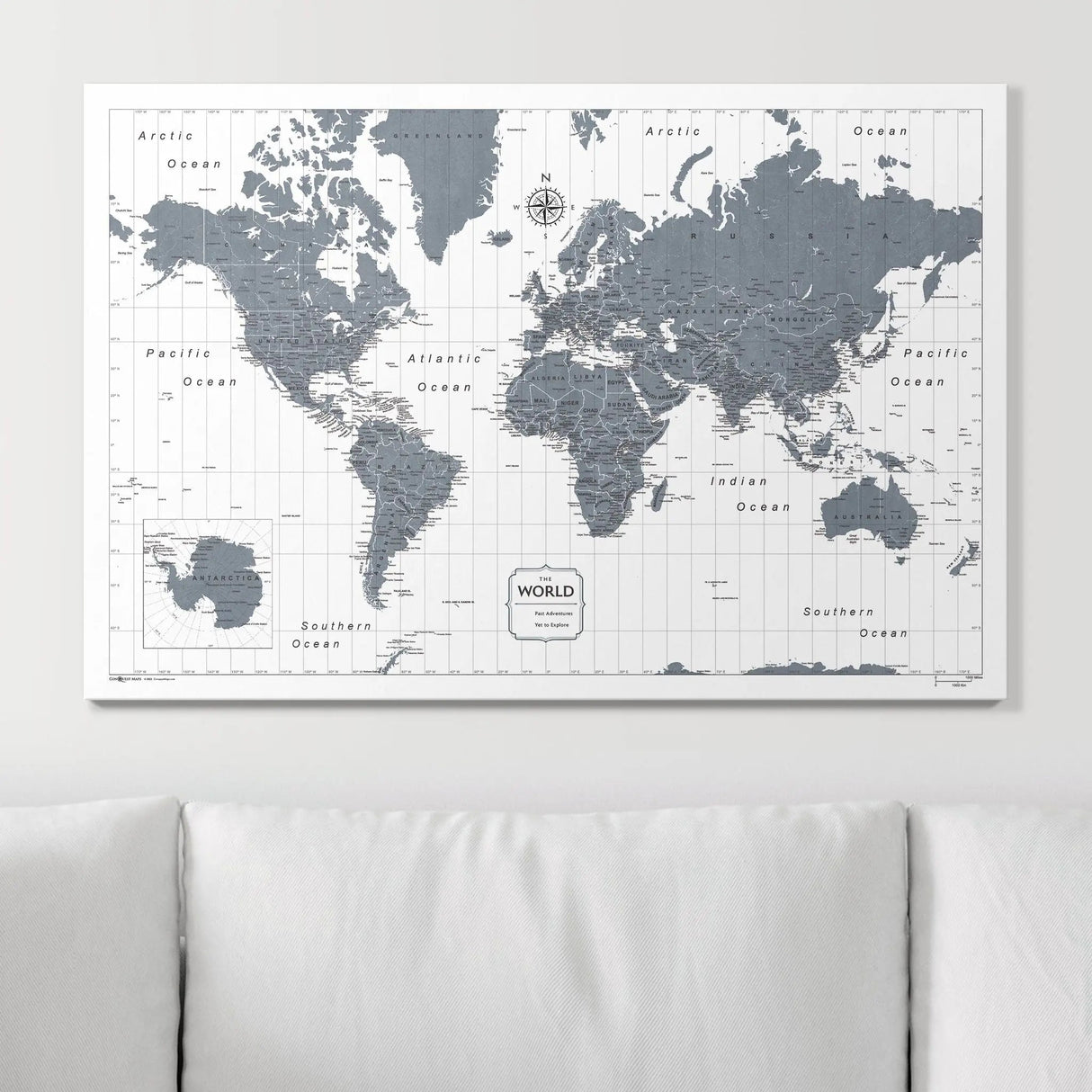 Push Pin World Map Pin Board - Dark Gray Color Splash - Pins Included!