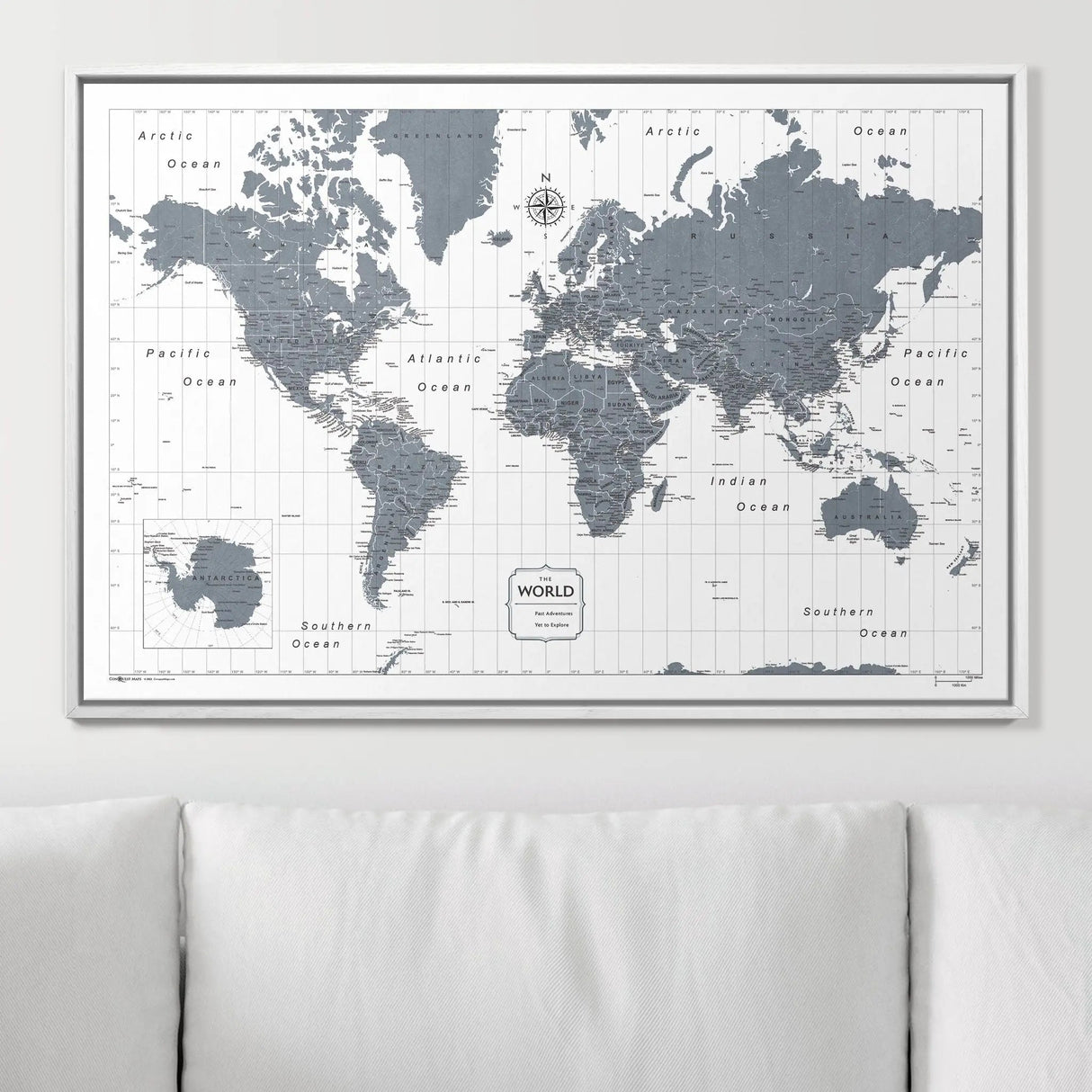 Push Pin World Map Pin Board - Dark Gray Color Splash - Pins Included!