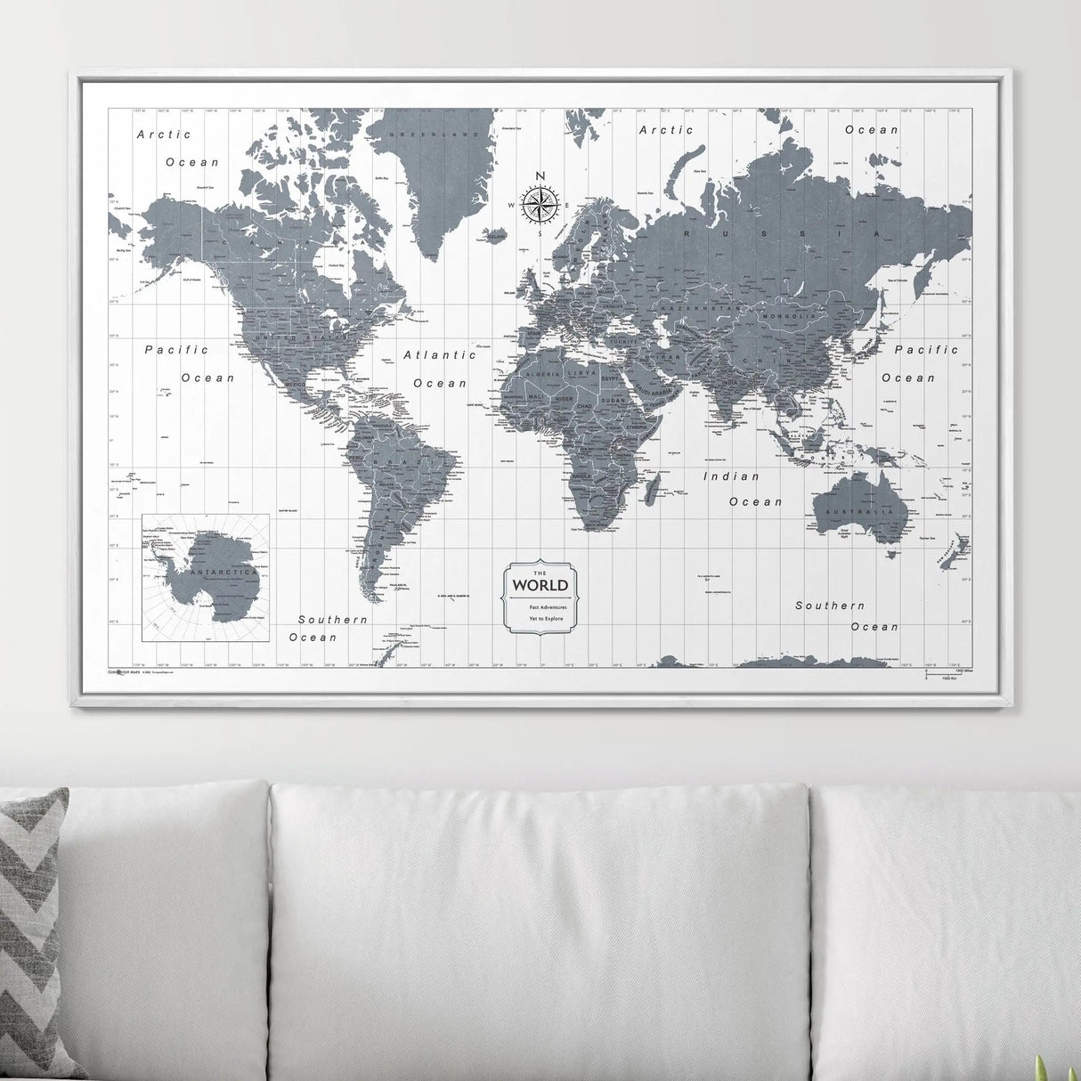 Push Pin World Map Pin Board - Dark Gray Color Splash - Pins Included!