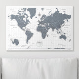 Push Pin World Map Pin Board - Dark Gray Color Splash - Pins Included!