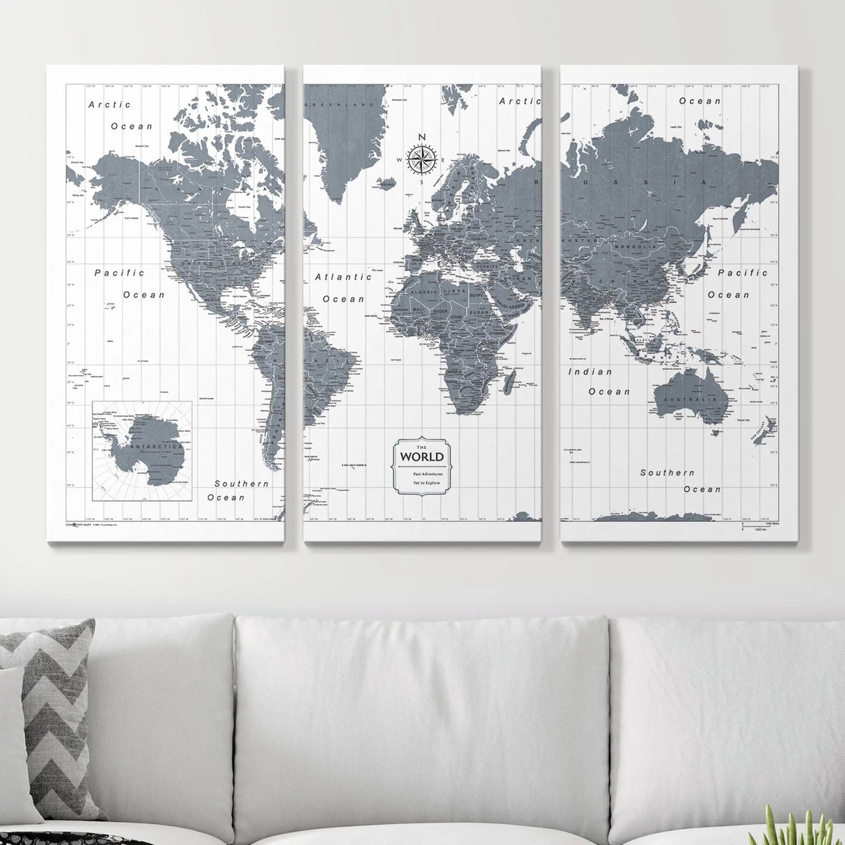 Push Pin World Map Pin Board - Dark Gray Color Splash - Pins Included!