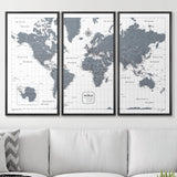 Push Pin World Map Pin Board - Dark Gray Color Splash - Pins Included!