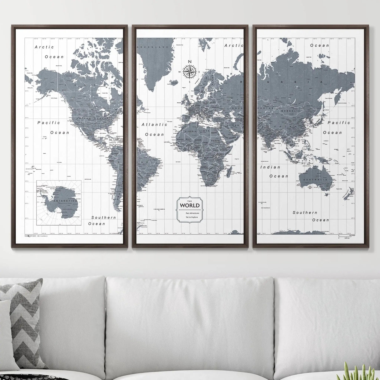 Push Pin World Map Pin Board - Dark Gray Color Splash - Pins Included!