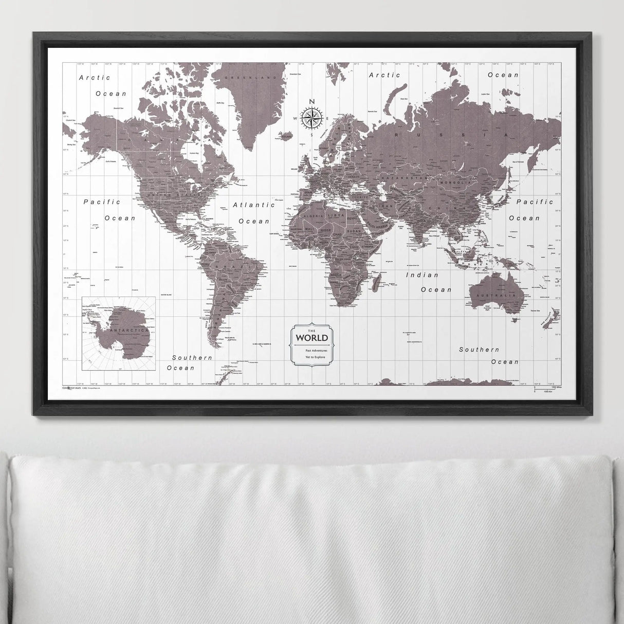 Push Pin World Map Pin Board - Dark Brown Color Splash - Pins Included!