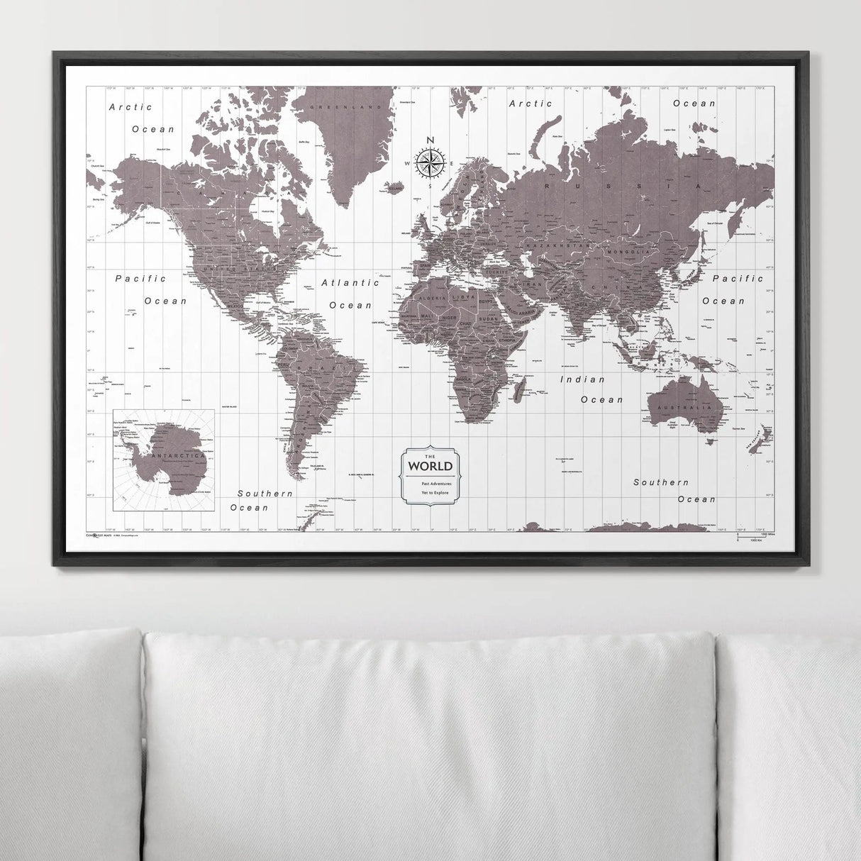 Push Pin World Map Pin Board - Dark Brown Color Splash - Pins Included!