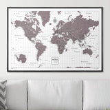 Push Pin World Map Pin Board - Dark Brown Color Splash - Pins Included!