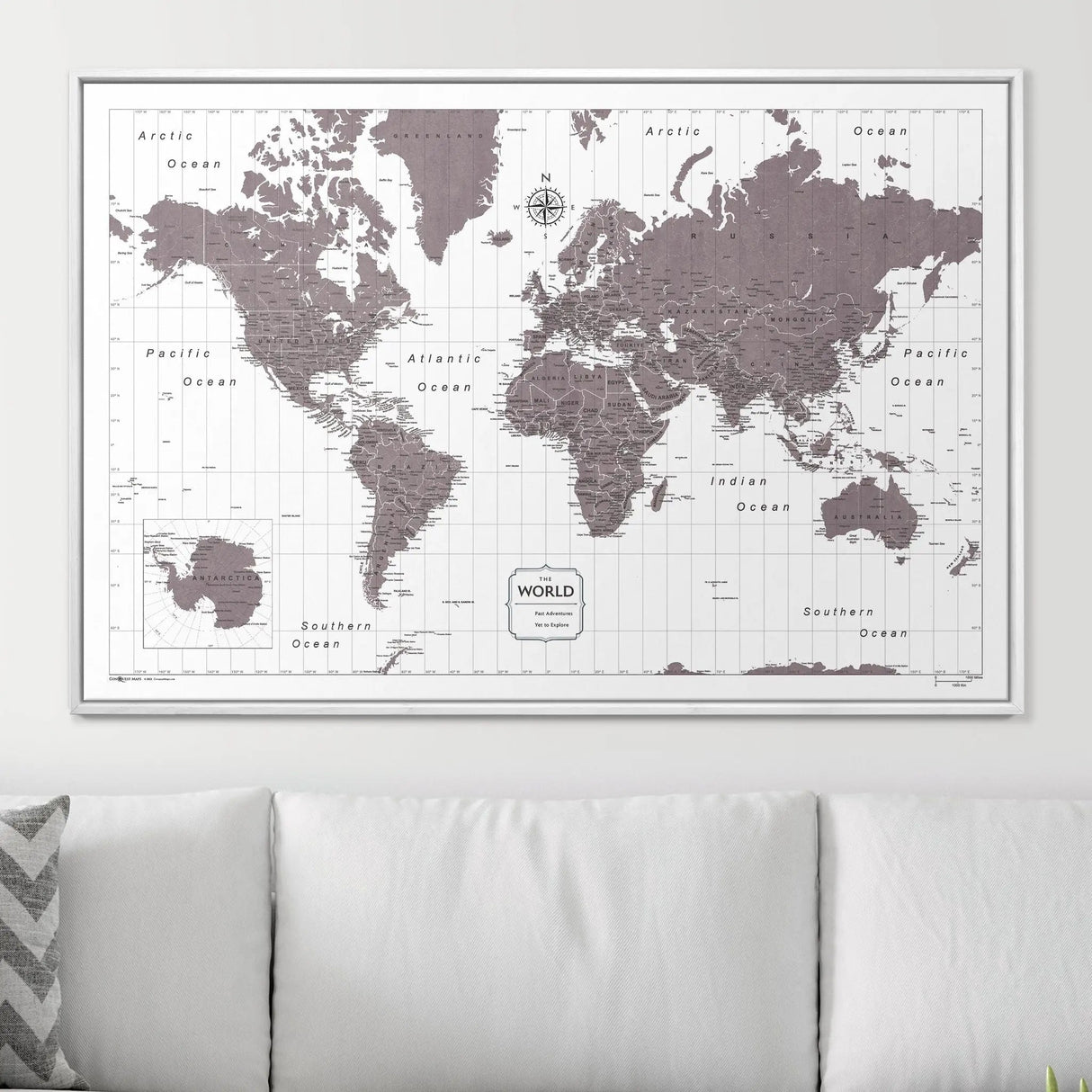 Push Pin World Map Pin Board - Dark Brown Color Splash - Pins Included!