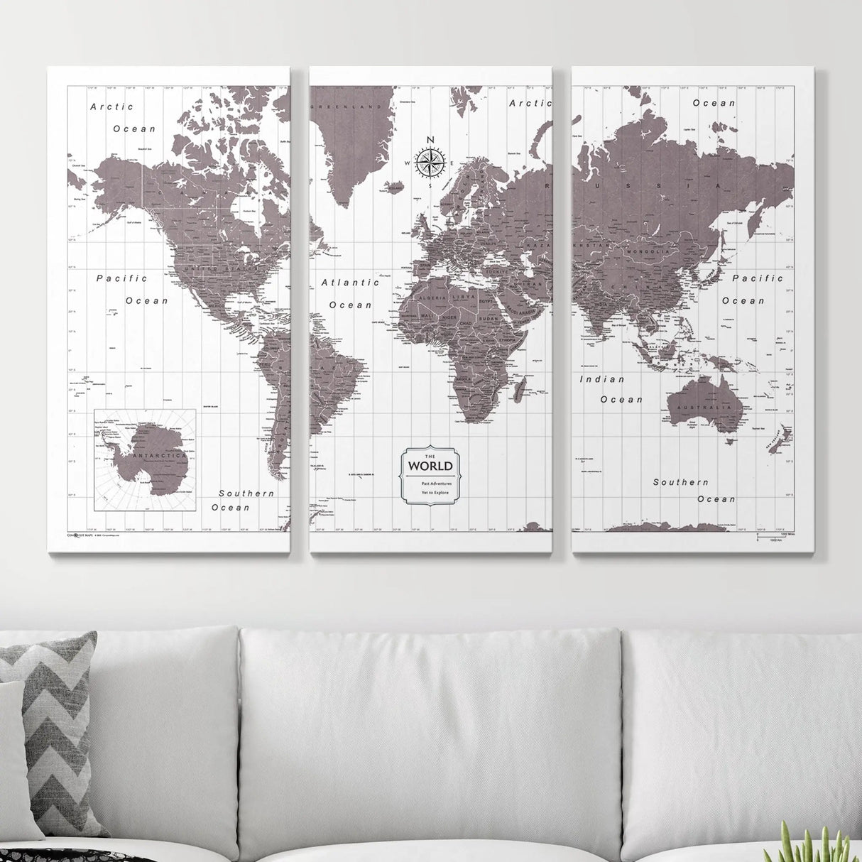 Push Pin World Map Pin Board - Dark Brown Color Splash - Pins Included!