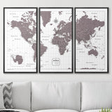 Push Pin World Map Pin Board - Dark Brown Color Splash - Pins Included!