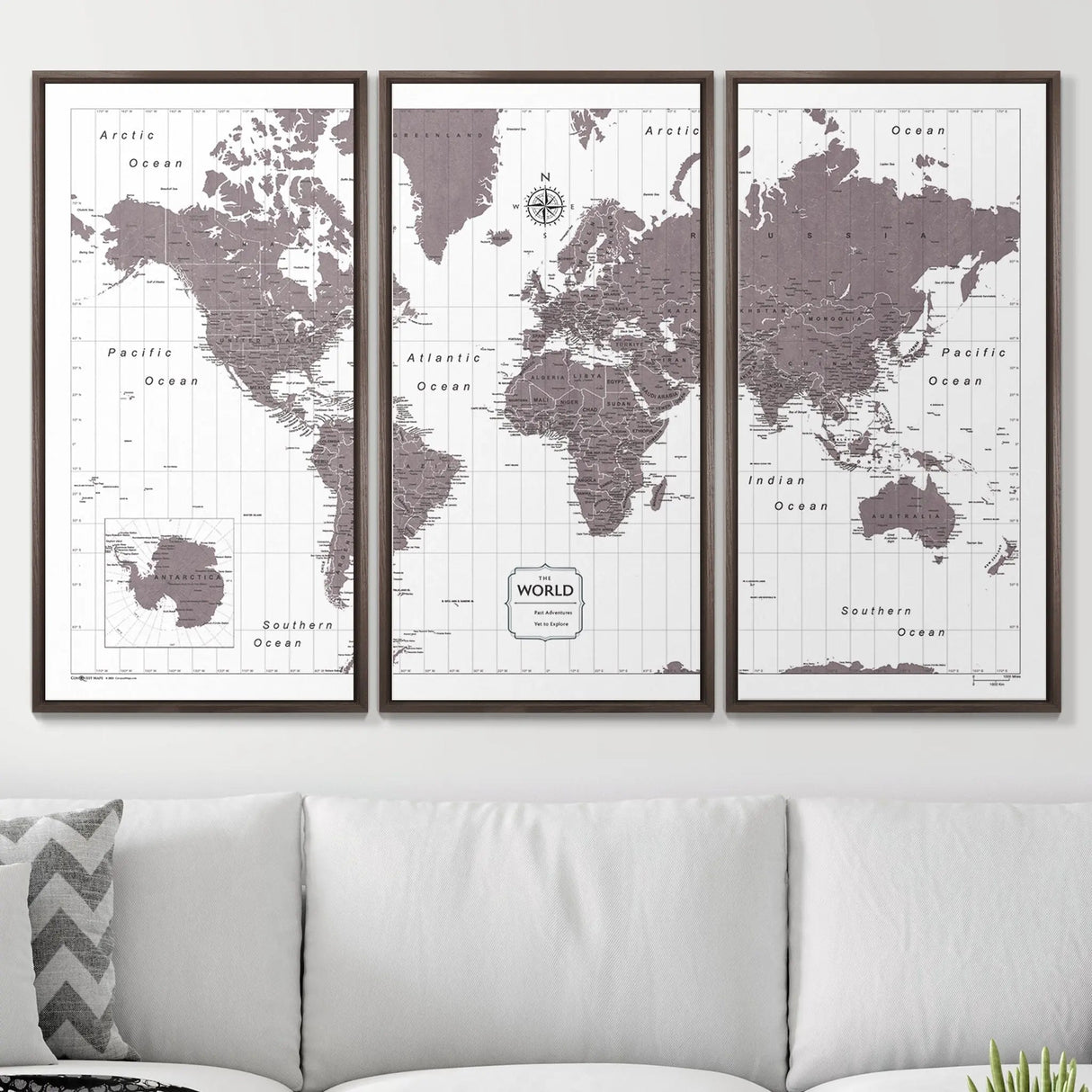 Push Pin World Map Pin Board - Dark Brown Color Splash - Pins Included!