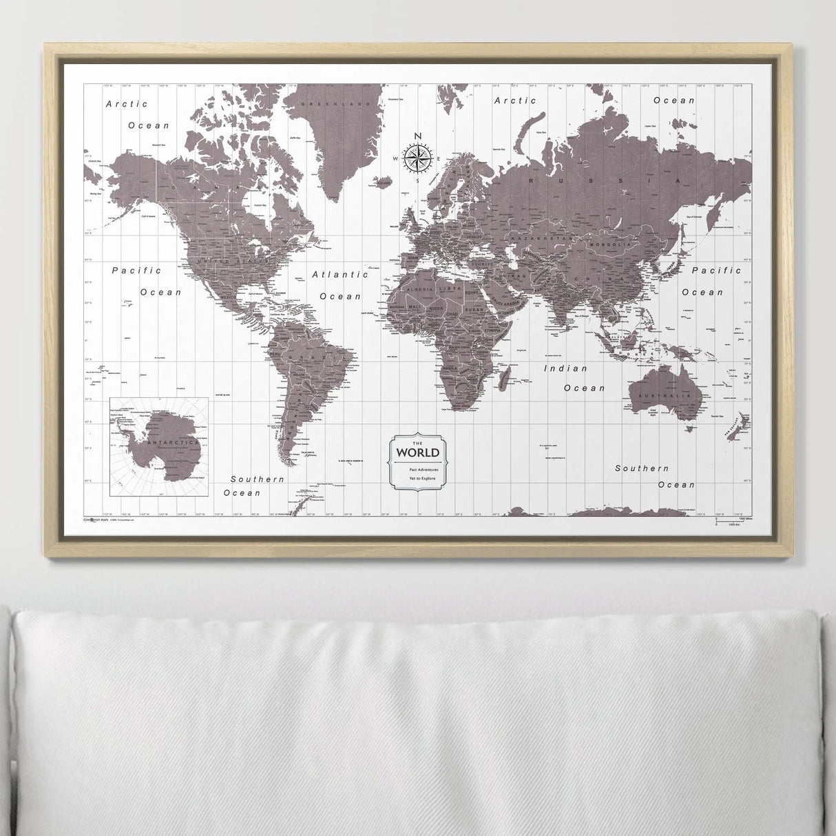 Push Pin World Map Pin Board - Dark Brown Color Splash - Pins Included!