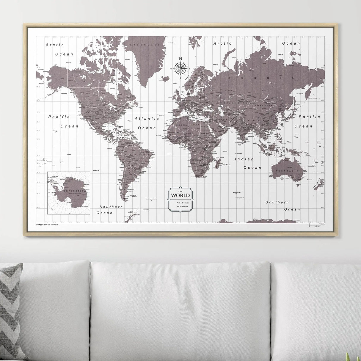 Push Pin World Map Pin Board - Dark Brown Color Splash - Pins Included!