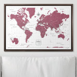 Push Pin World Map Pin Board - Burgundy Color Splash - Pins Included!