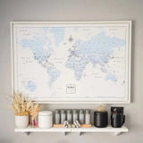 Push Pin World Map Map Pin Board - Light Blue Color Splash - Pins Included!