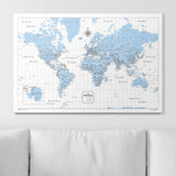 Push Pin World Map Map Pin Board - Light Blue Color Splash - Pins Included!