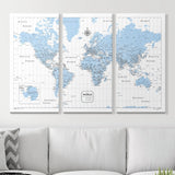 Push Pin World Map Map Pin Board - Light Blue Color Splash - Pins Included!