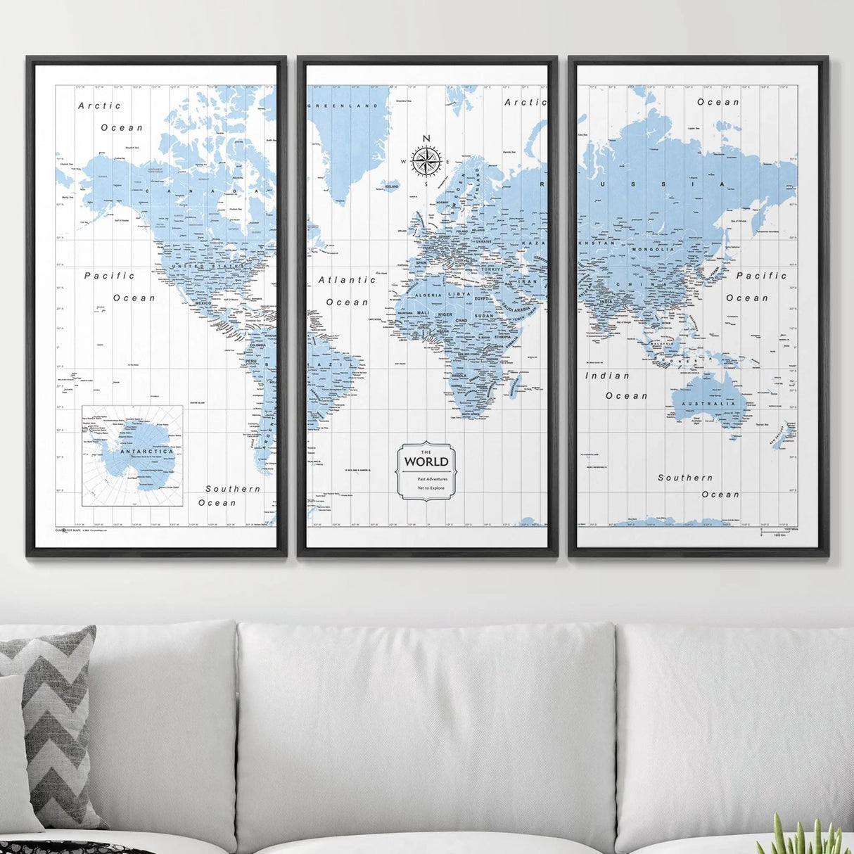 Push Pin World Map Map Pin Board - Light Blue Color Splash - Pins Included!