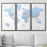 Push Pin World Map Map Pin Board - Light Blue Color Splash - Pins Included!