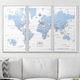 Push Pin World Map Map Pin Board - Light Blue Color Splash - Pins Included!