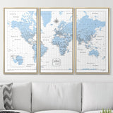 Push Pin World Map Map Pin Board - Light Blue Color Splash - Pins Included!