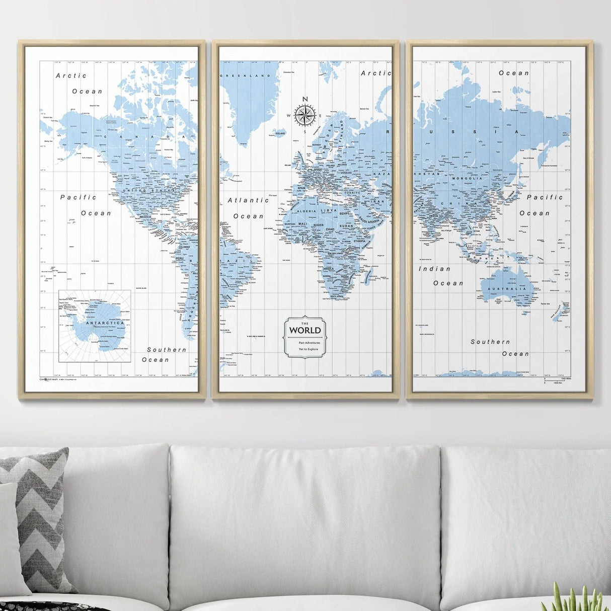 Push Pin World Map Map Pin Board - Light Blue Color Splash - Pins Included!