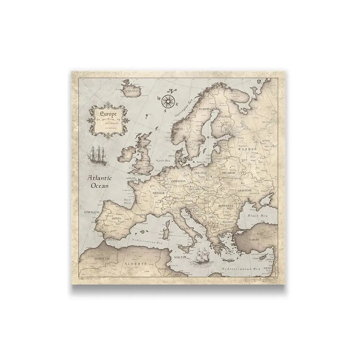 Push Pin Europe Map Pin Board - Rustic Vintage - Pins Included!