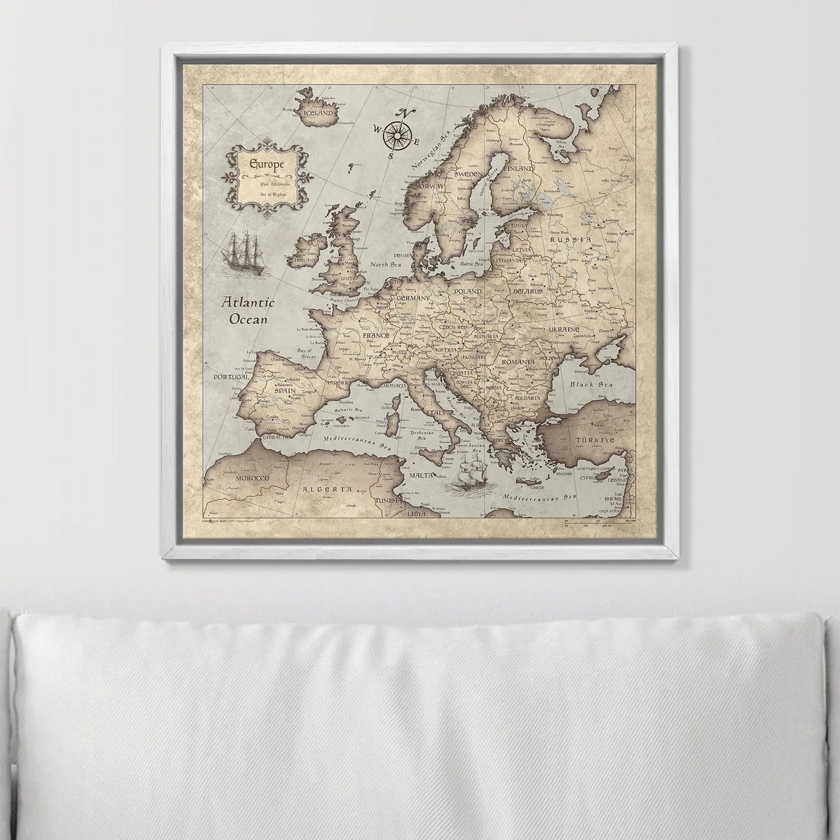 Push Pin Europe Map Pin Board - Rustic Vintage - Pins Included!