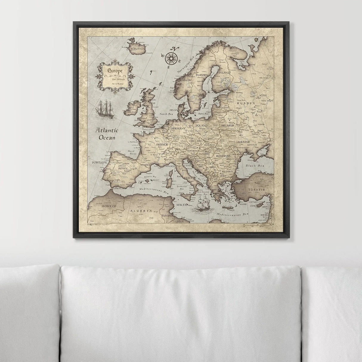 Push Pin Europe Map Pin Board - Rustic Vintage - Pins Included!