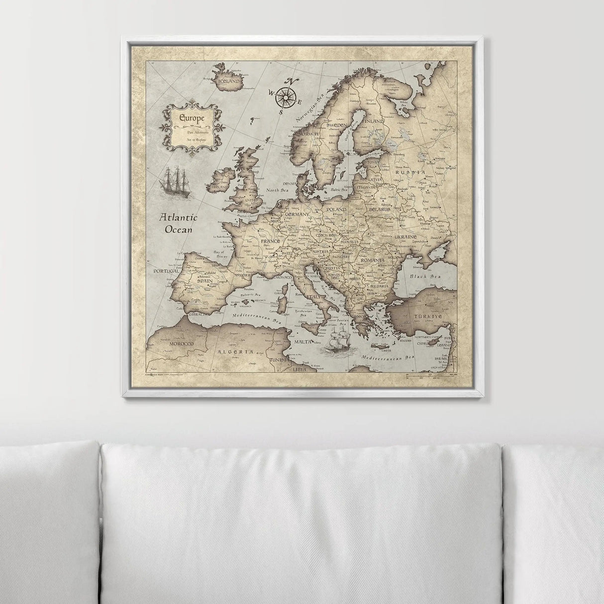 Push Pin Europe Map Pin Board - Rustic Vintage - Pins Included!