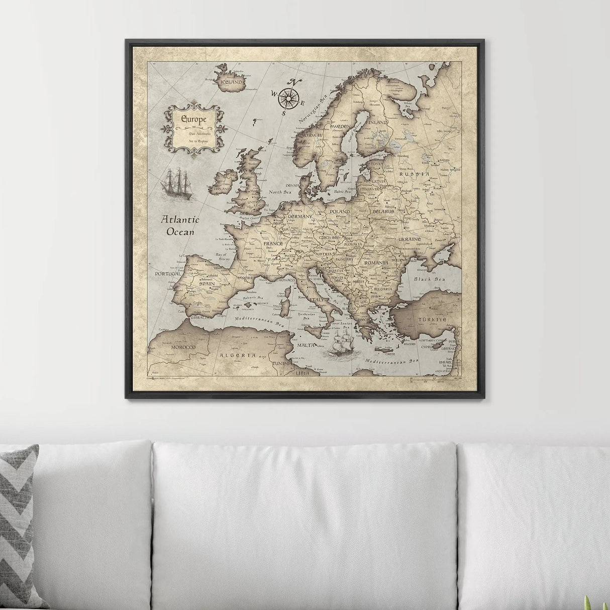 Push Pin Europe Map Pin Board - Rustic Vintage - Pins Included!