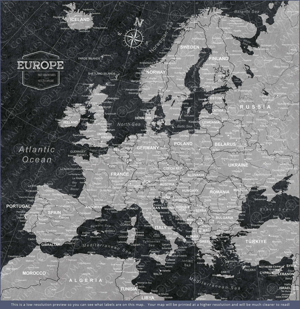 Push Pin Europe Map Pin Board - Modern Slate - Pins Included!