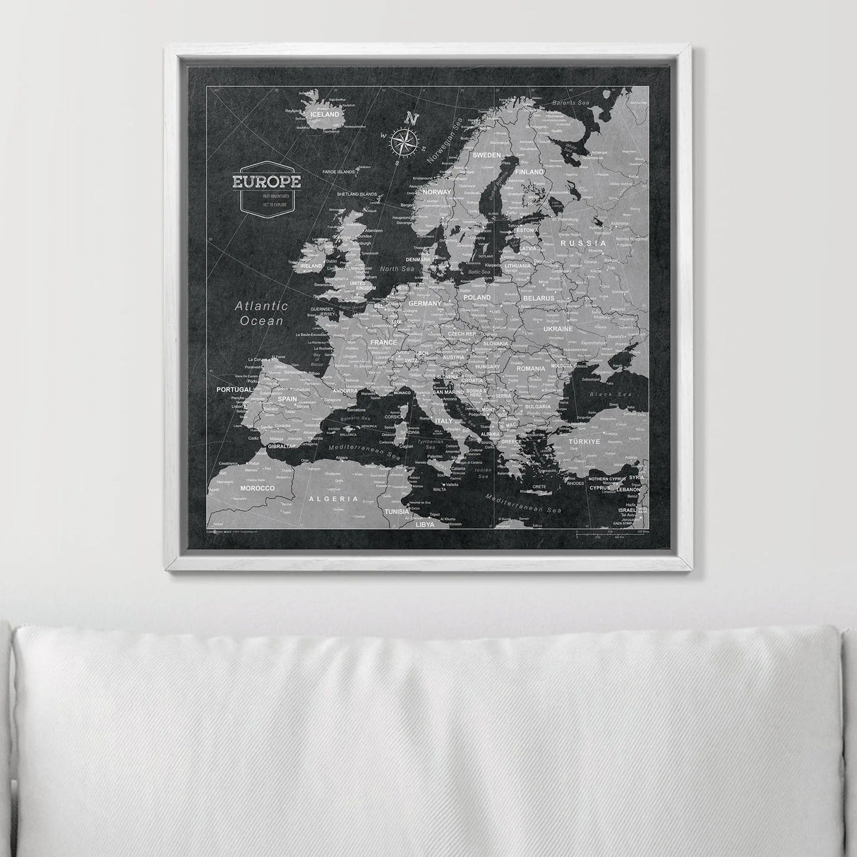 Push Pin Europe Map Pin Board - Modern Slate - Pins Included!