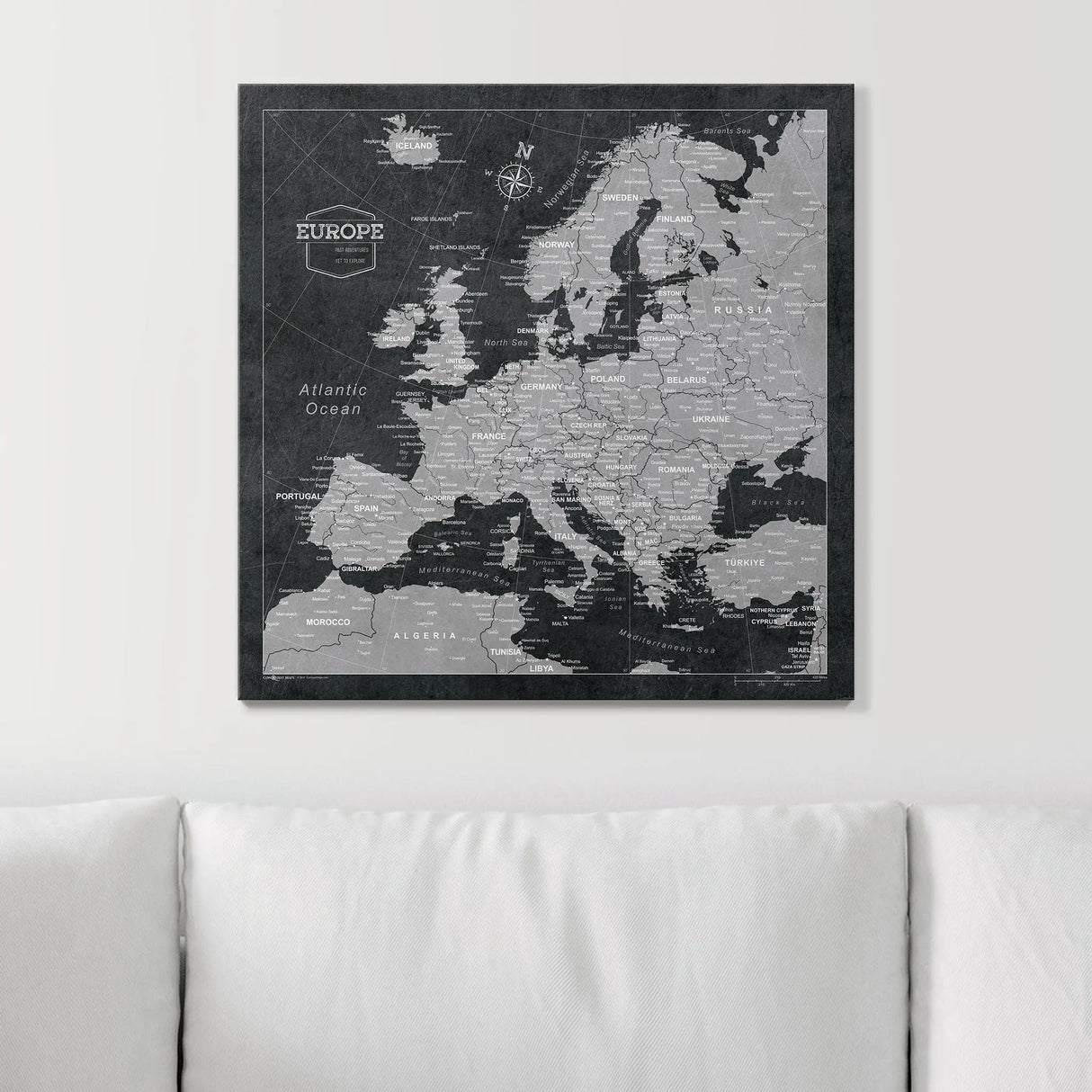 Push Pin Europe Map Pin Board - Modern Slate - Pins Included!