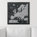 Push Pin Europe Map Pin Board - Modern Slate - Pins Included!