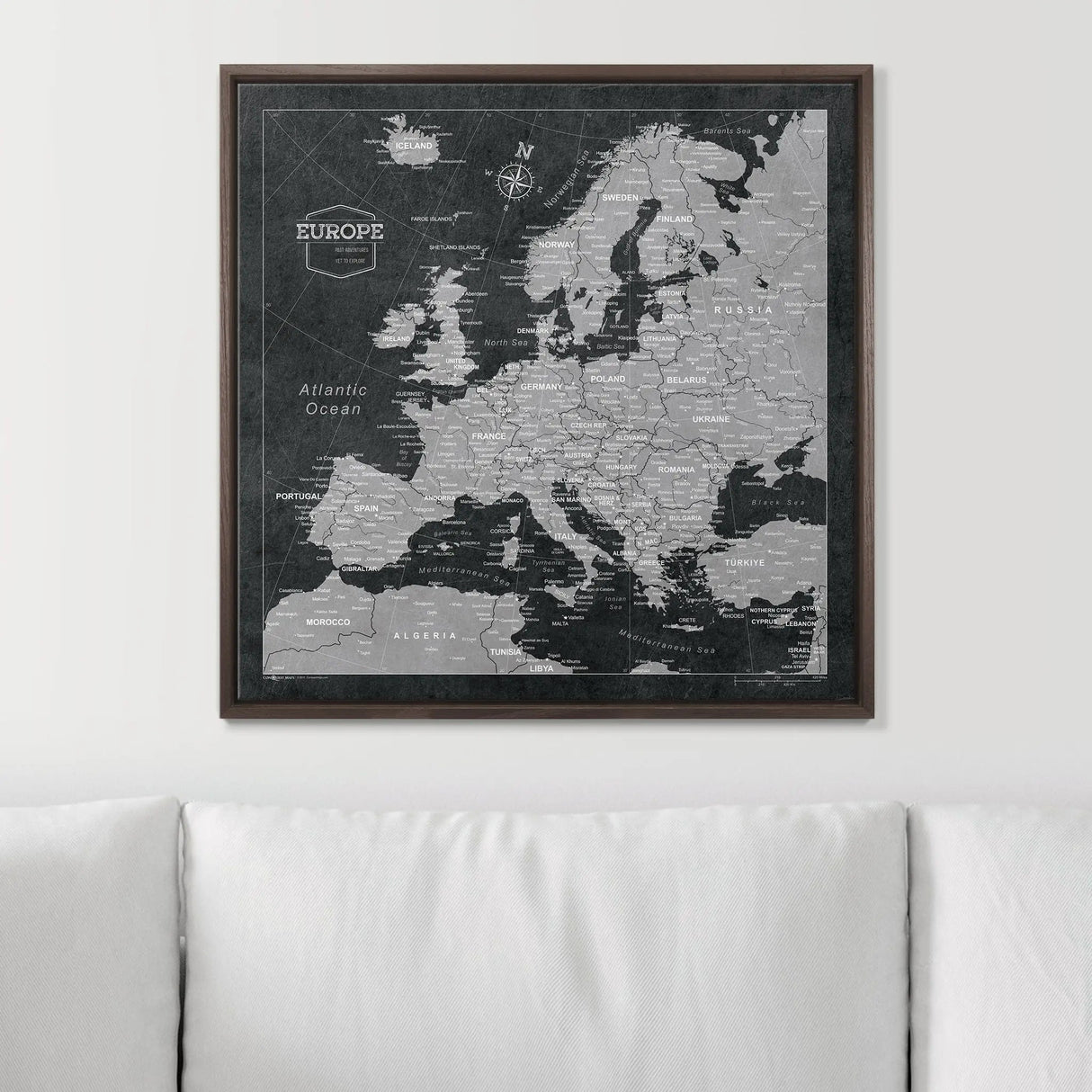 Push Pin Europe Map Pin Board - Modern Slate - Pins Included!