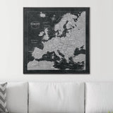 Push Pin Europe Map Pin Board - Modern Slate - Pins Included!