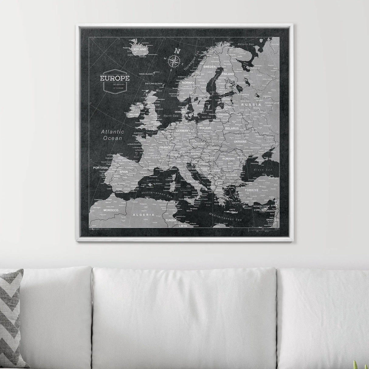 Push Pin Europe Map Pin Board - Modern Slate - Pins Included!