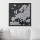 Push Pin Europe Map Pin Board - Modern Slate - Pins Included!