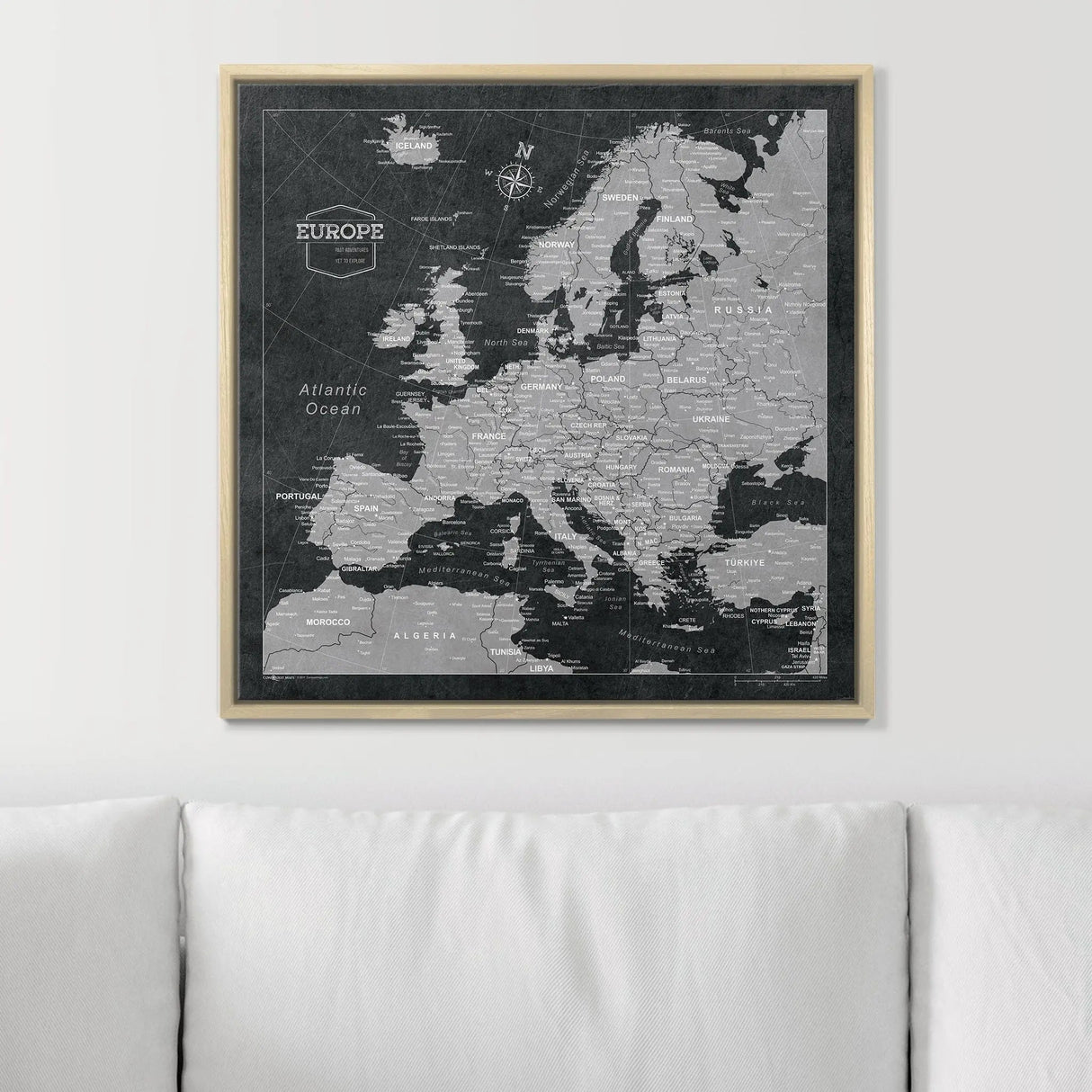 Push Pin Europe Map Pin Board - Modern Slate - Pins Included!