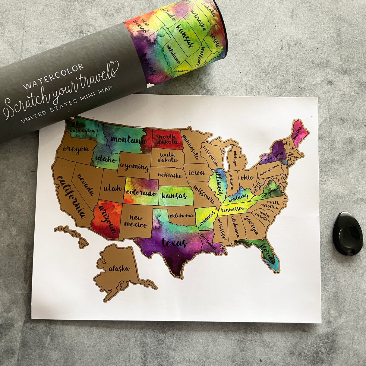 Scratch Your Travels Watercolor USA Map (10x8") Gold