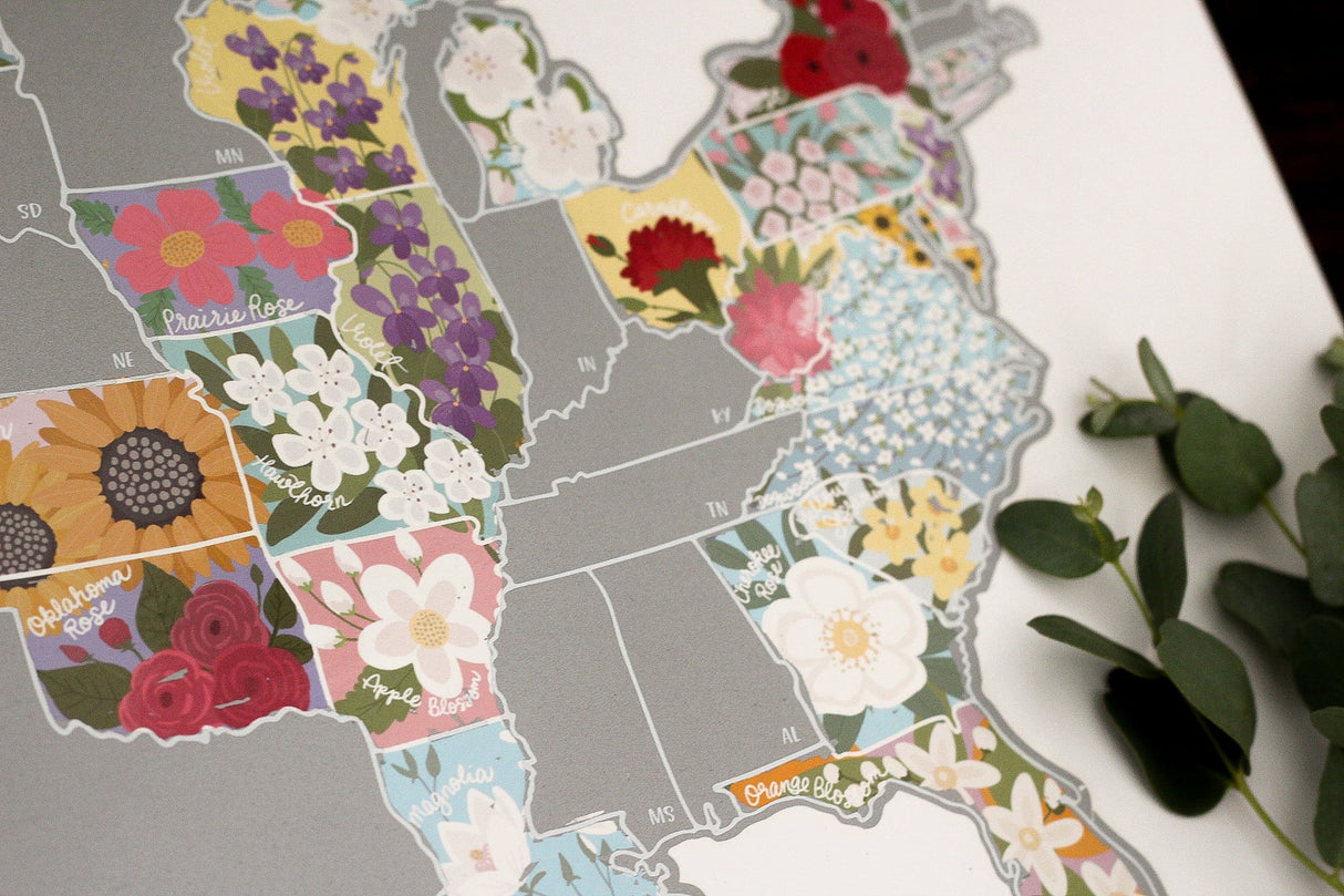 Scratch Your Travels® USA State Flowers Map