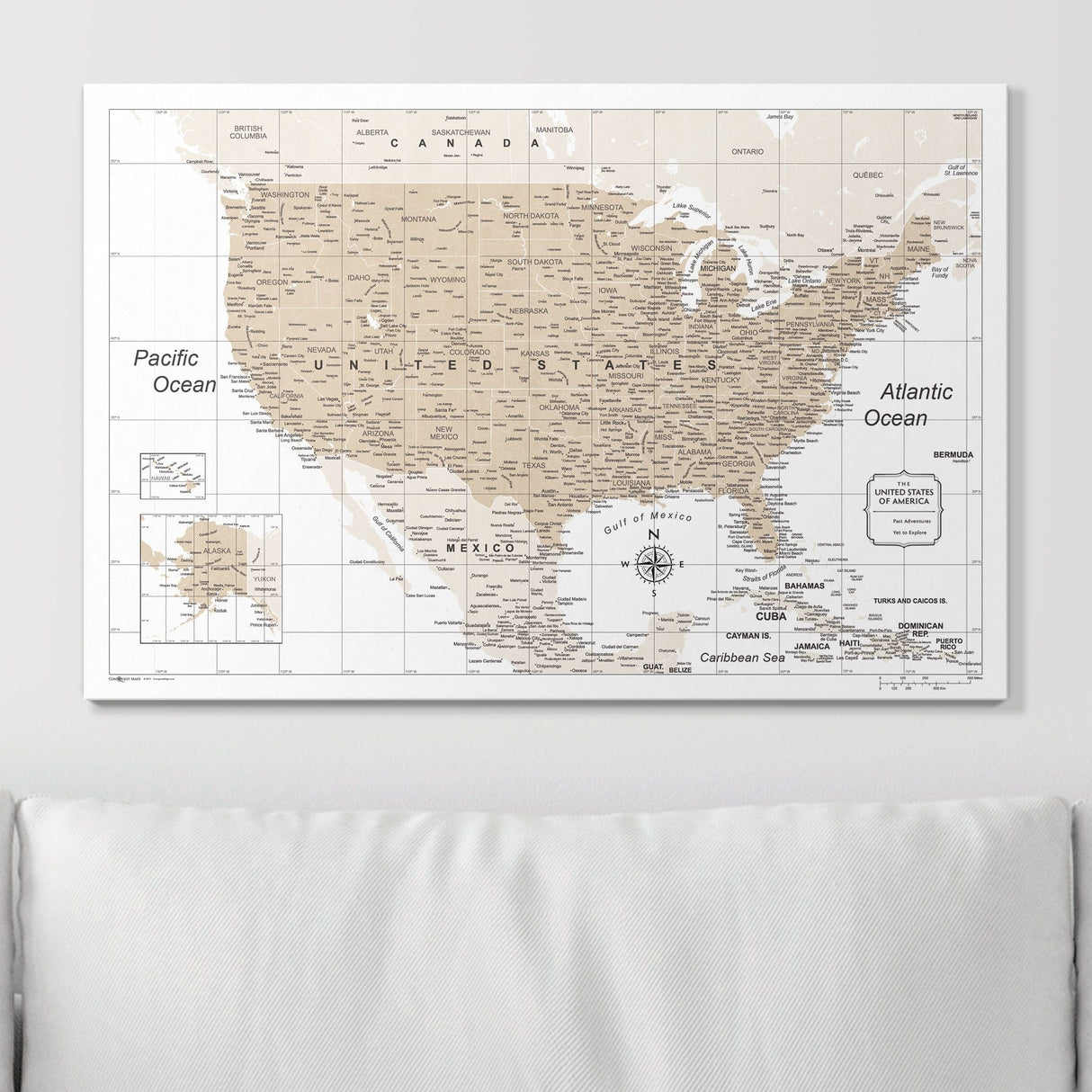 Push Pin USA Map Pin Board - Light Brown Color Splash - Pins Included!