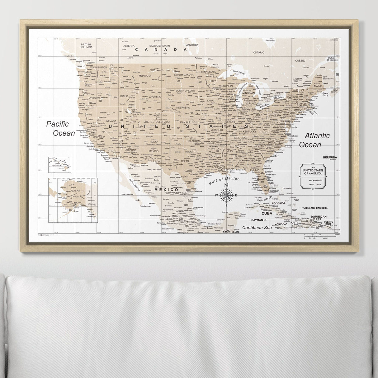 Push Pin USA Map Pin Board - Light Brown Color Splash - Pins Included!