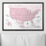 Push Pin USA Map Pin Board - Pink Color Splash - Pins Included!