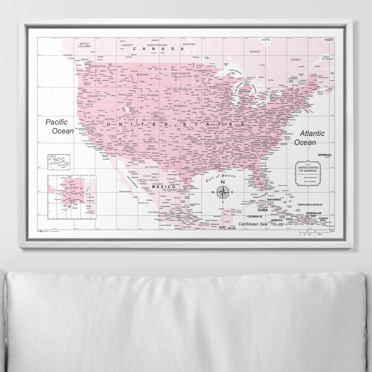 Push Pin USA Map Pin Board - Pink Color Splash - Pins Included!