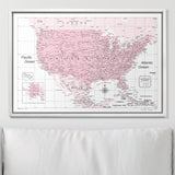 Push Pin USA Map Pin Board - Pink Color Splash - Pins Included!