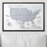 Push Pin USA Map Pin Board - Light Gray Color Splash- Pins Included!