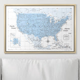 Push Pin USA Map Pin Board - Light Blue Color Splash - Pins Included!