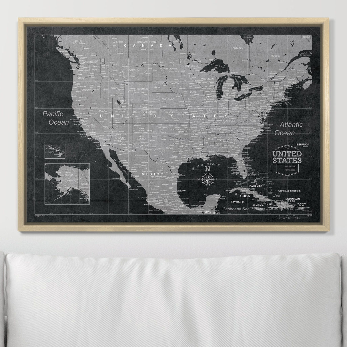 Push Pin USA Map Pin Board - Modern Slate - Pins Included!